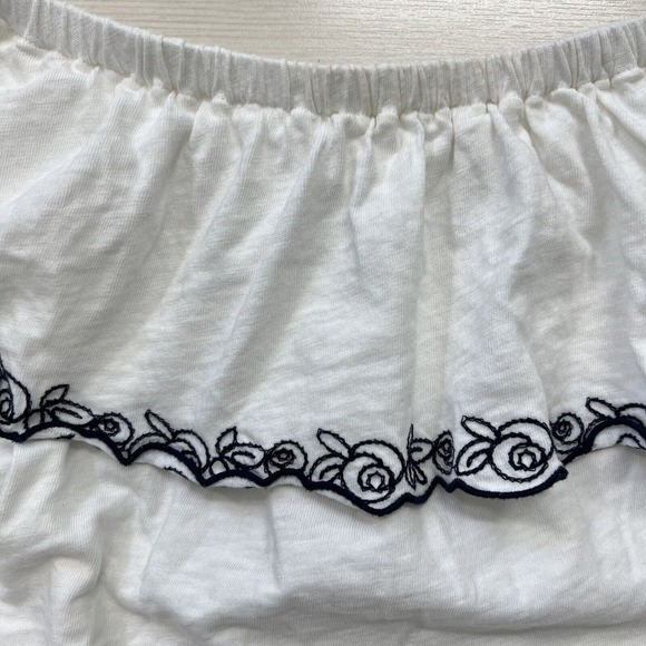 J Crew Top M white embroidered ruffle Off The shoulders blouse cotton knit - Picture 4 of 16